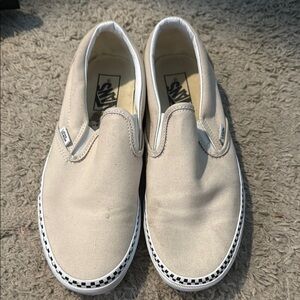 Vans Cream Slip-On Sneakers